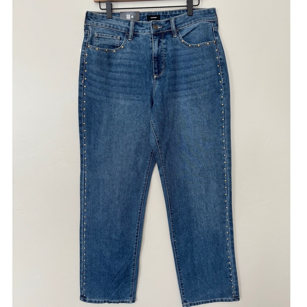 NWT Express Embellished Straight Leg Jeans Medium Wash Studded Size 6 Rocker 90s
